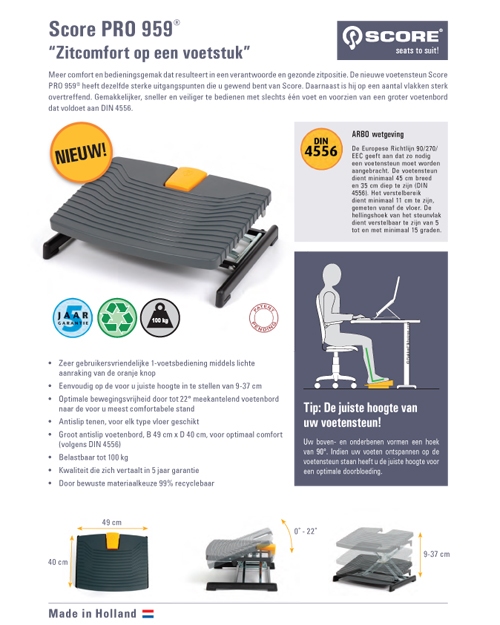 Score Voetensteun PRO 959 voetbediend 9-37 cm.